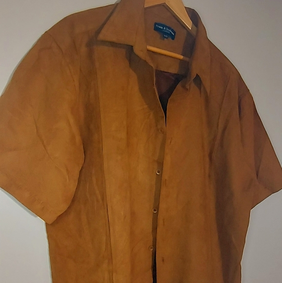 Tobacco Color Faux Suede Snap Closure Long Over shirt - Picture 4 of 5
